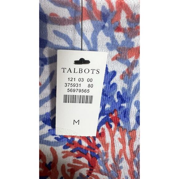 Talbots Medium Cotton Lightweight Sweater Orange Blue Coral Pattern Long Sleeve - Picture 6 of 9